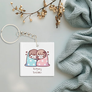 Cute Personalised Chibi-Style Snuggle Couple Key Ring