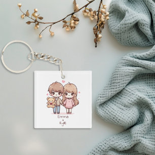 Cute Personalised Chibi-Style Teddy Bear Couple  Key Ring