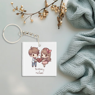 Cute Personalised Chibi-Style Valentine Couple  Key Ring