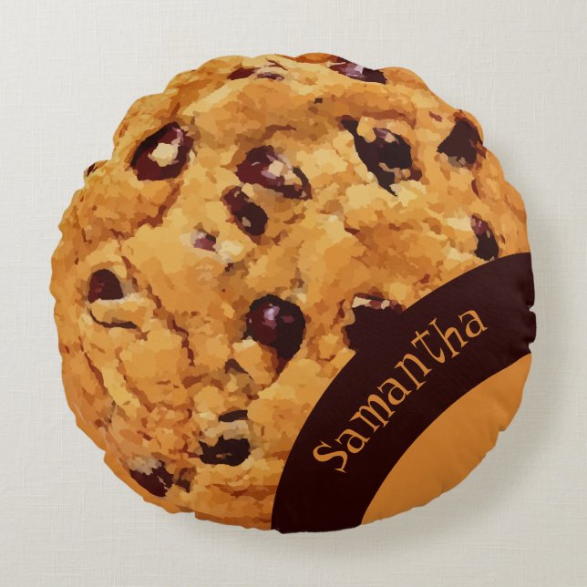 Cute Personalised Chocolate Chip Cookie Round Cushion (Front)