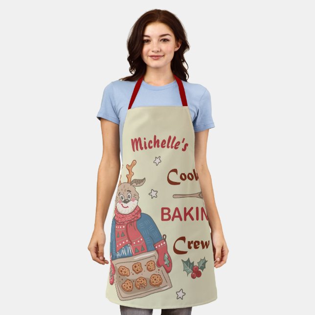 Cute Personalised Christmas Baking Crew Apron (Worn)