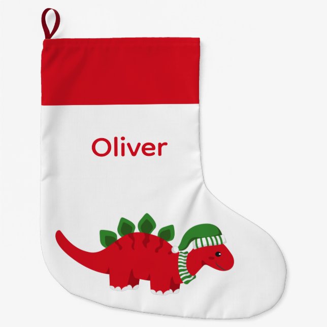 Cute Personalised Christmas Dinosaur Stocking (Front)