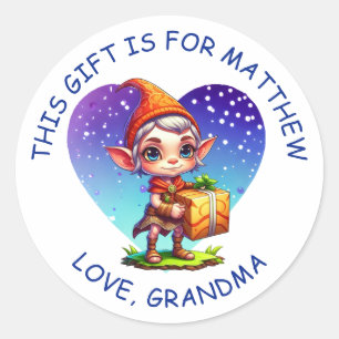 Cute Personalised Christmas Elf Classic Round Sticker