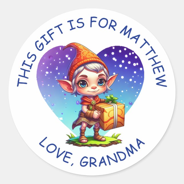 Cute Personalised Christmas Elf Classic Round Sticker (Front)