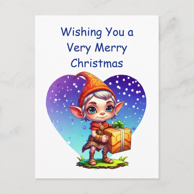 Cute Personalised Christmas Elf Postcard (Front)