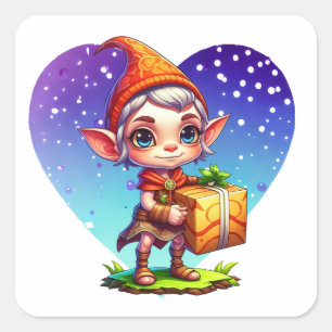 Cute Personalised Christmas Elf Square Sticker