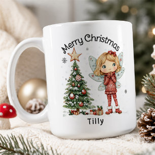Cute Personalised Christmas Fairy and Tree Coffee Mug