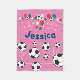 Cute Personalised Christmas Football Soccer Ball Fleece Blanket