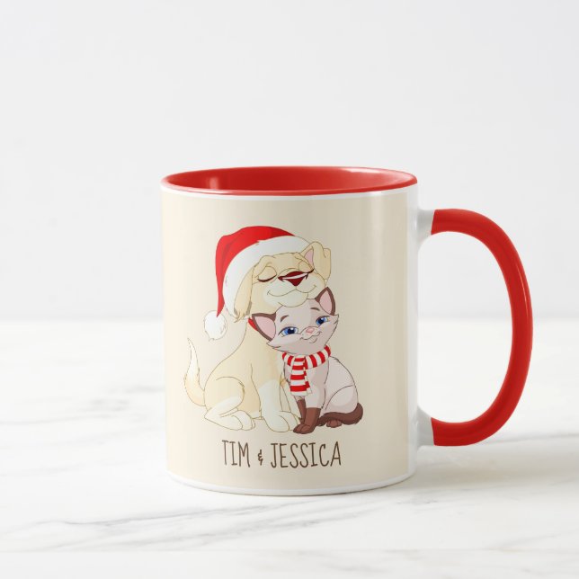 Cute personalised Christmas mug Dog and Cat (Right)