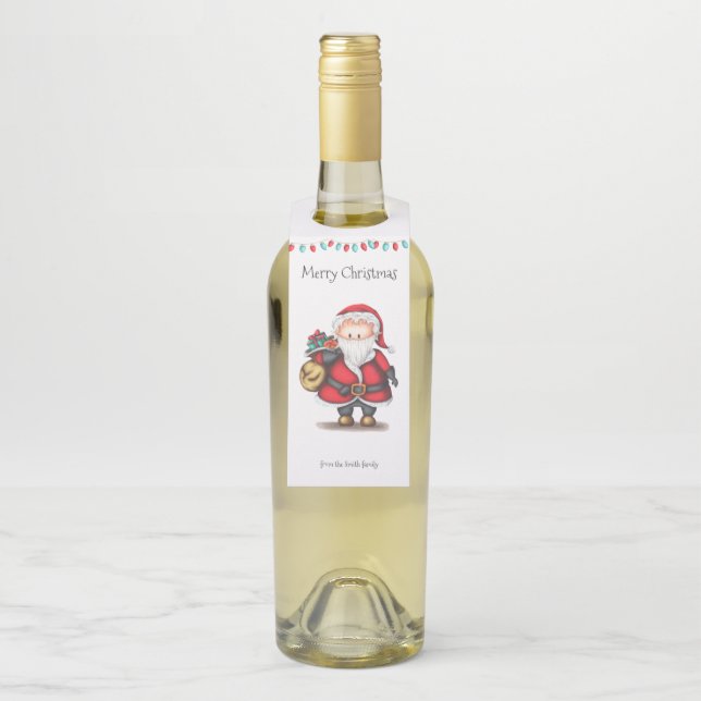 Cute Personalised Christmas Santa Claus  Bottle Tag (On Bottle)