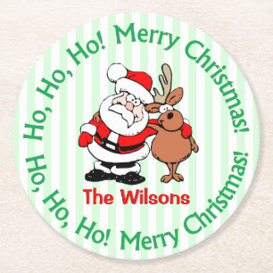 Cute Personalised Christmas Santa Claus Round Paper Coaster