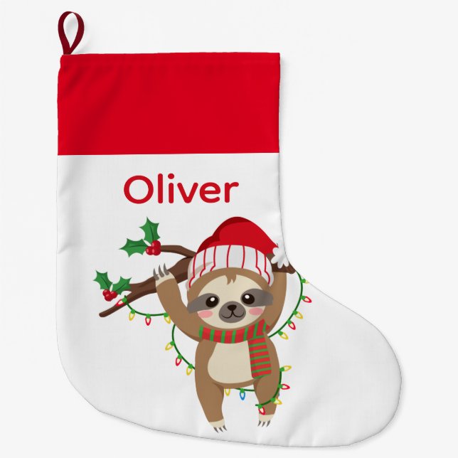 Cute Personalised Christmas Sloth Stocking (Front)