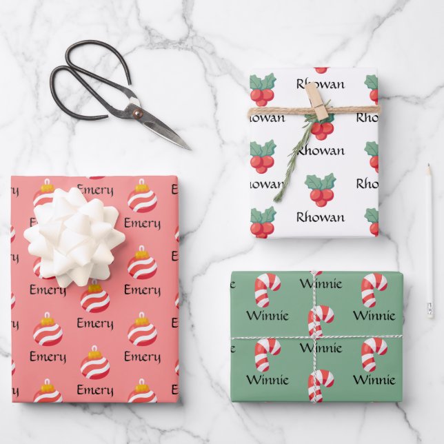 Cute Personalised Christmas Wrapping Paper Sheets (Front)