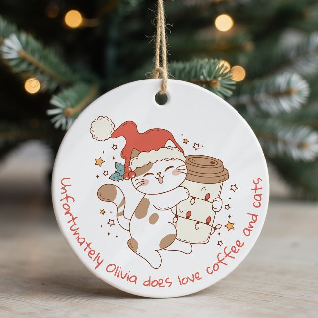 Cute Personalised Coffee and Cats Ceramic Tree Decoration (Creator Uploaded)