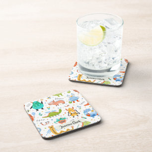 Cute Personalised Colourful Dinosaur Alien Kids Coaster