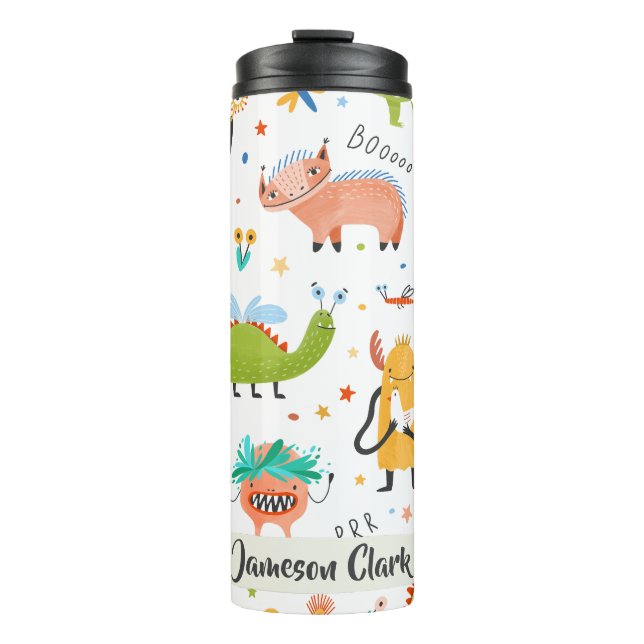 Cute Personalised Colourful Dinosaur Alien Kids Thermal Tumbler (Front)
