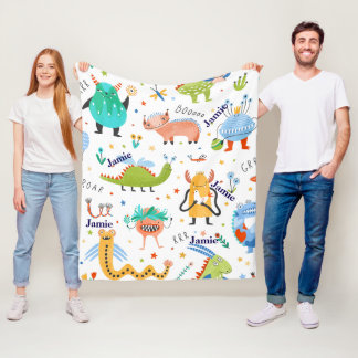 Cute Personalised Colourful Dinosaur Kids Pattern Fleece Blanket