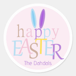 Cute Personalised Colourful Happy Easter Bunny Pin Classic Round Sticker