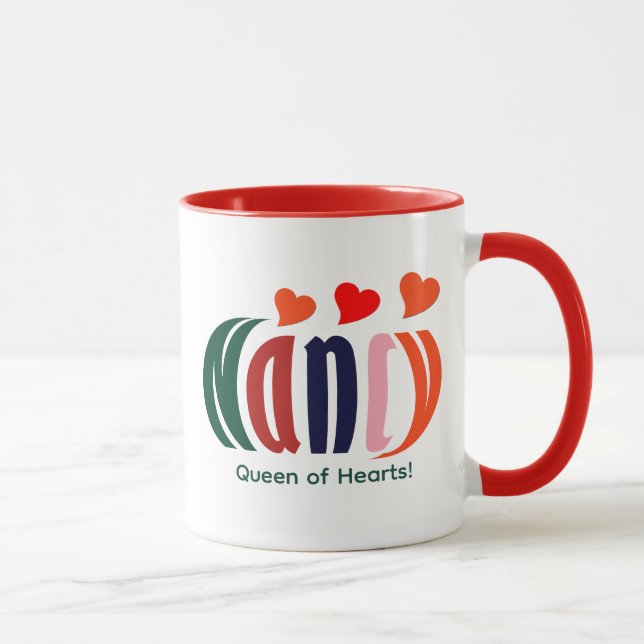 Cute Personalised Colourful "Nancy" Queen of Heart Mug (Right)