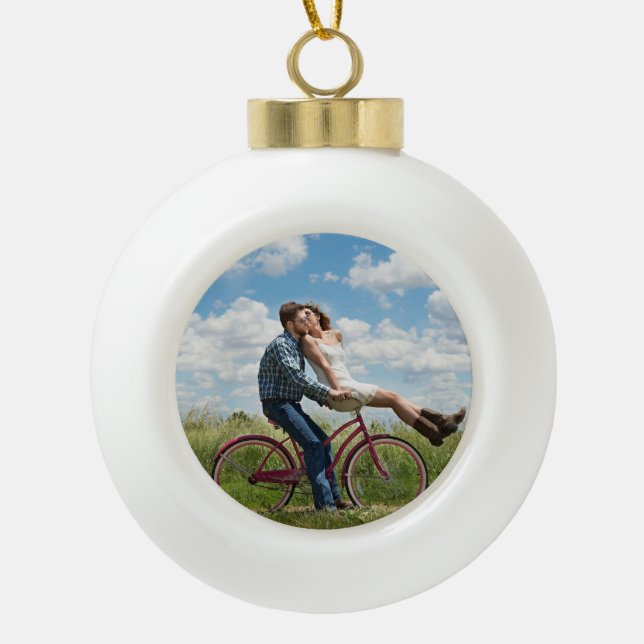 Cute Personalised Couple Photo Ceramic Ball Christmas Ornament (Front)