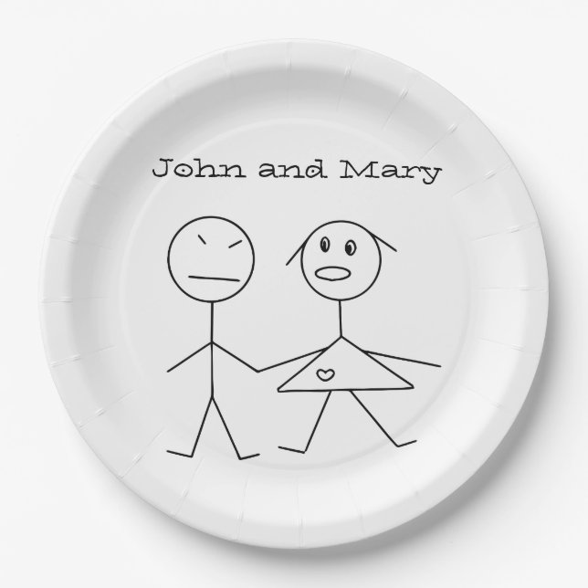Cute Personalised Couple Stick Figure Paper Plates (Front)