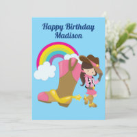Cute Personalised Cowgirl Rainbow Happy Birthday