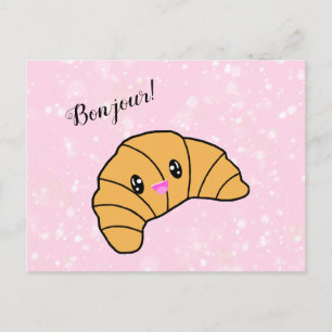 Cute Personalised Croissant Paris Bonjour Greeting Postcard