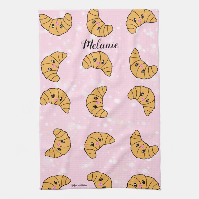 Cute Personalised Croissants Breakfast Bakery Food Tea Towel (Vertical)
