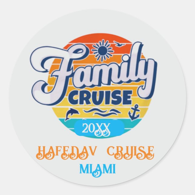 Cute Personalised Cruise Ship Family Trip Sunset T Classic Round Sticker (Front)