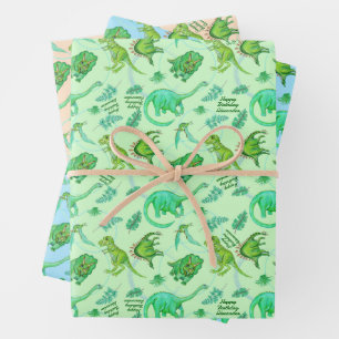 Cute Personalised Dinosaur Gift Wrap In 3 Colours