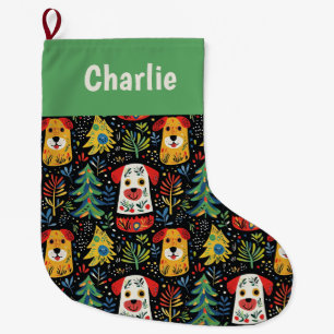 Cute Personalised Dog Large Christmas Stocking