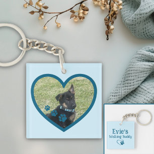 Cute Personalised Dog Walking Buddy Heart Photo Key Ring