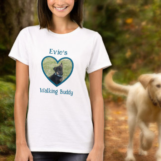 Cute Personalised Dog Walking Buddy Heart Photo T-Shirt