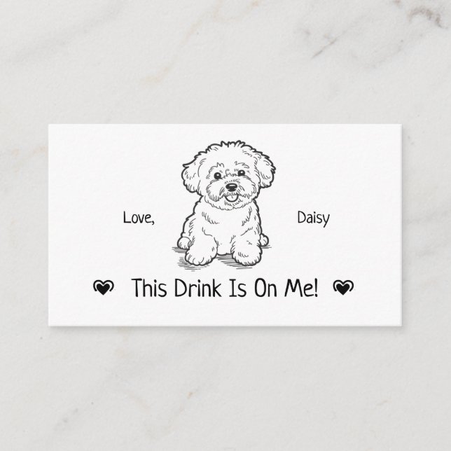 Cute Personalised Dog Wedding Drink Ticket Enclosure Card (Front)