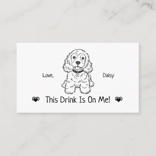 Cute Personalised Dog Wedding Drink Ticket Enclosure Card (Front)