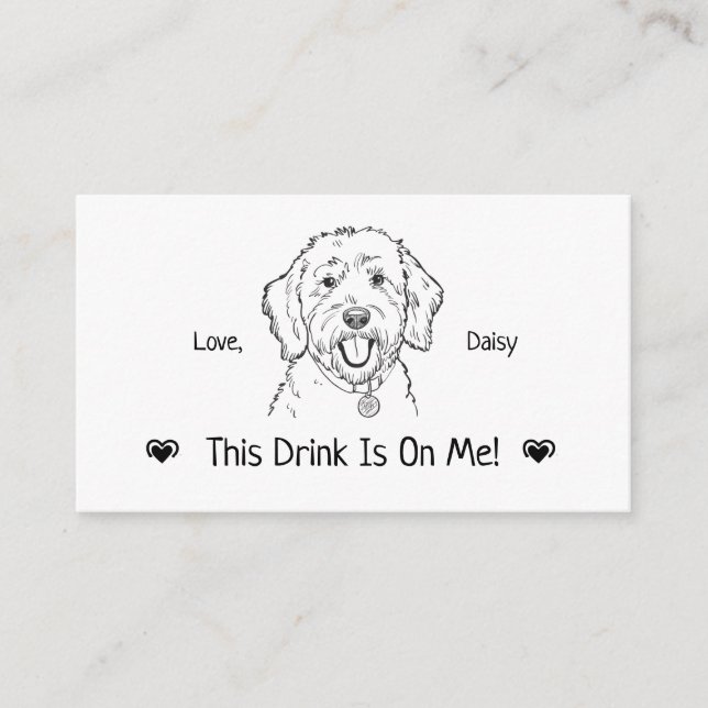 Cute Personalised Dog Wedding Drink Ticket Enclosure Card (Front)