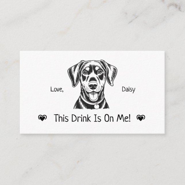 Cute Personalised Dog Wedding Drink Ticket Enclosure Card (Front)