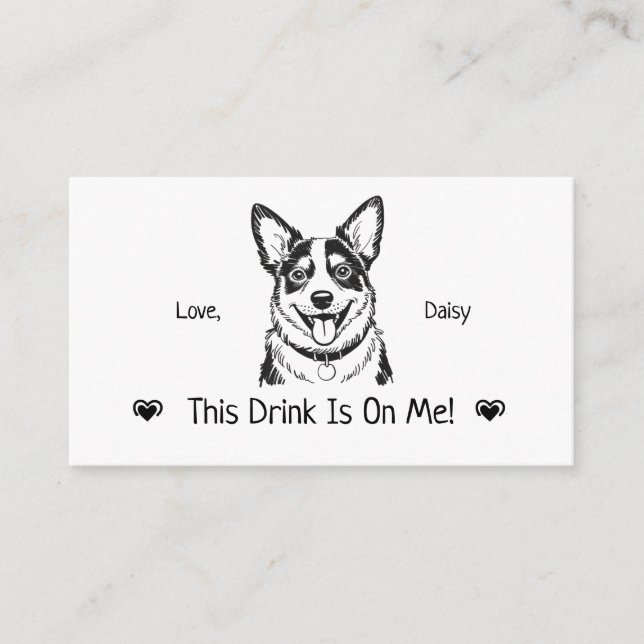Cute Personalised Dog Wedding Drink Ticket Enclosure Card (Front)