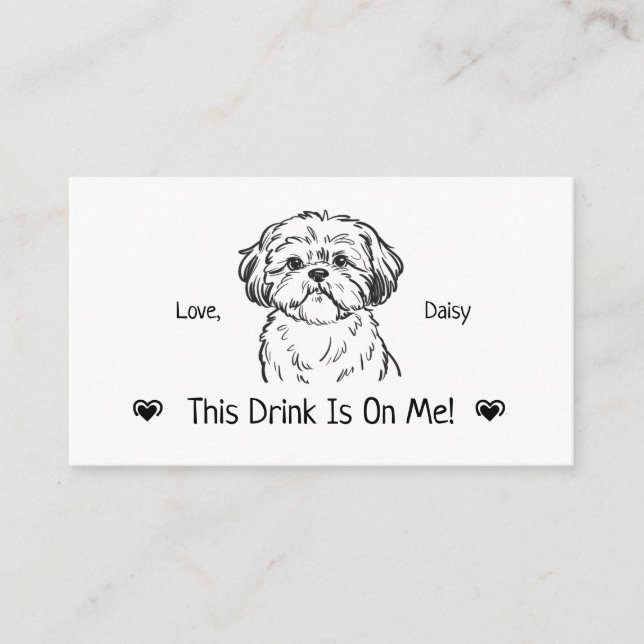 Cute Personalised Dog Wedding Drink Ticket Enclosure Card (Front)