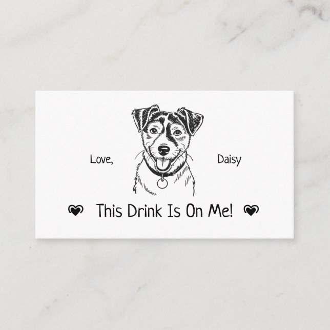 Cute Personalised Dog Wedding Drink Ticket Enclosure Card (Front)
