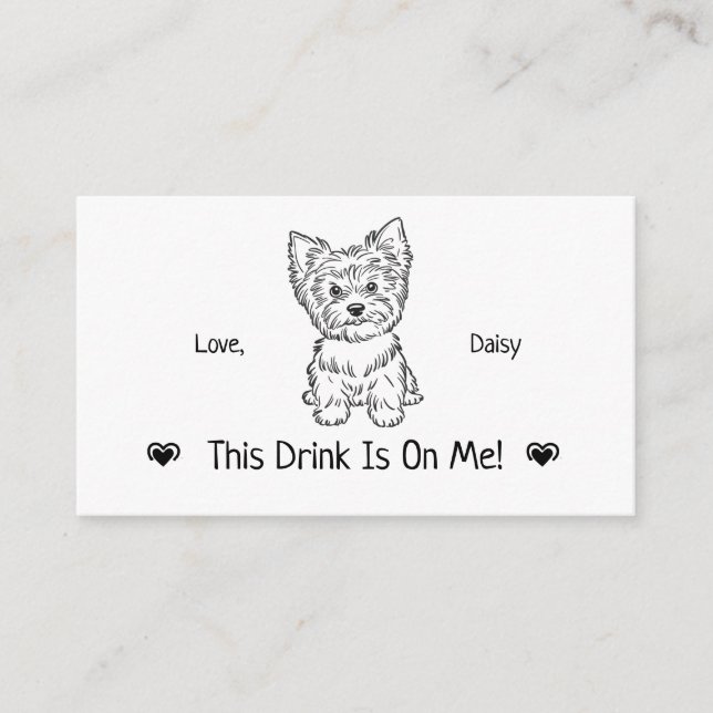 Cute Personalised Dog Wedding Drink Ticket Enclosure Card (Front)
