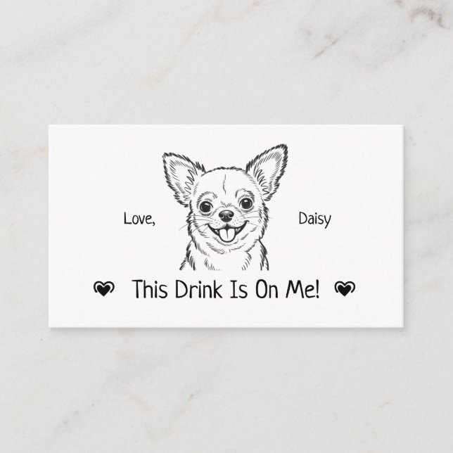 Cute Personalised Dog Wedding Drink Ticket Enclosure Card (Front)