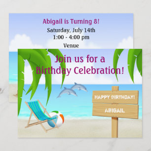 Cute Personalised Dolphins Beach Birthday Party Invitation