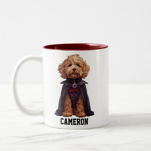 Cute Personalised Dracula Goldendoodle Two-Tone Coffee Mug (Left)