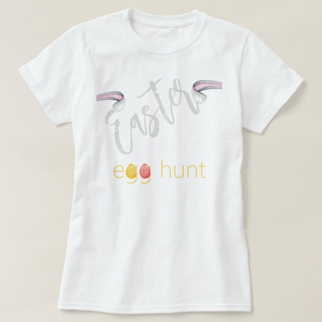 Cute Personalised Easter Egg Hunt Illustration T-Shirt (Design Front)