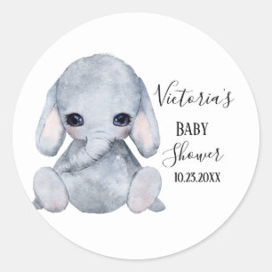 Cute Personalised Elephant Watercolor Baby Shower Classic Round Sticker