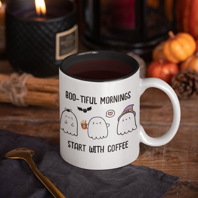Cute Personalised Fall Halloween Ghosts Two-Tone Coffee Mug (Creator Uploaded)