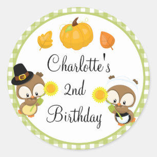 Cute Personalised Fall Owl Birthday Classic Round Sticker