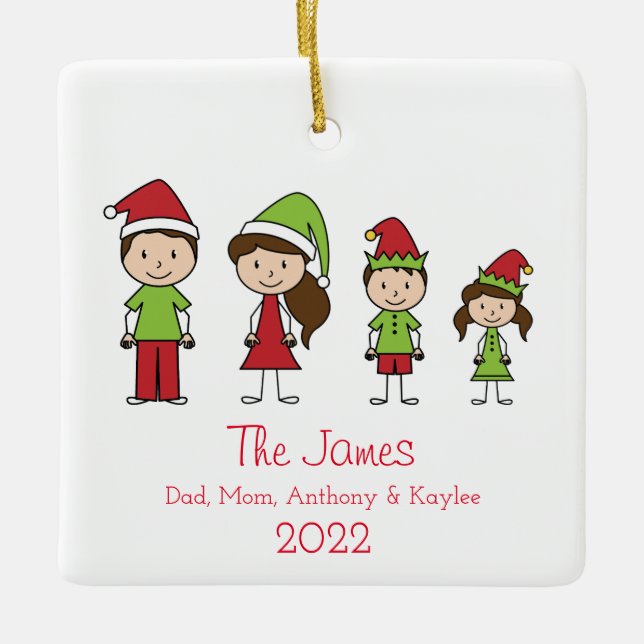 Cute Personalised Family Christmas Ceramic Ornament (Front)