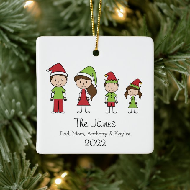 Cute Personalised Family Christmas Ceramic Ornament (Tree)